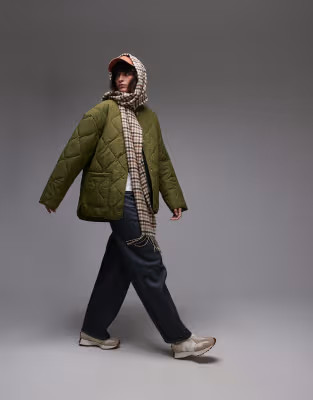 Topshop quilted chuck on liner jacket in khaki | ASOS (Global)