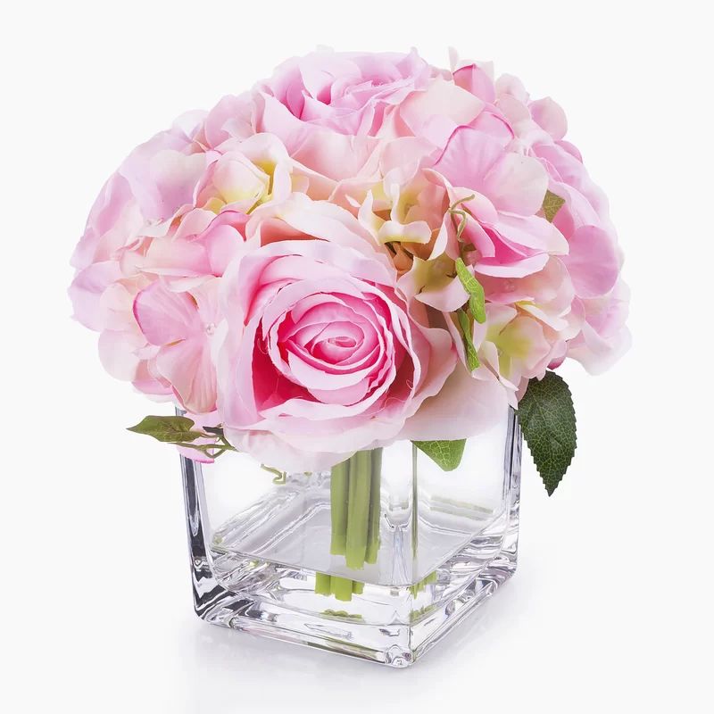 Hydrangea Flower Arrangement in Glass Vase | Wayfair North America
