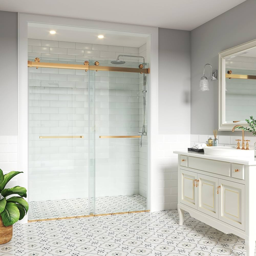 Shower Doors Frameless 56-60" W x 72" H Width Adjustable Double Sliding 3/8"(10mm) Clear Tempered... | Amazon (US)
