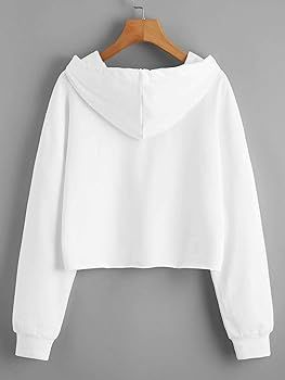 MAKEMECHIC Women's Cropped Hoodie Casual Workout Crop Sweatshirt Tops C White S at Amazon Women... | Amazon (US)