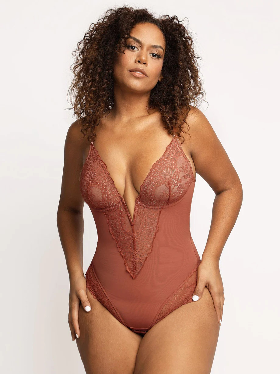 Sexy Lace Deep-V Neck Bodysuits Or Leather Skirt | Popilush