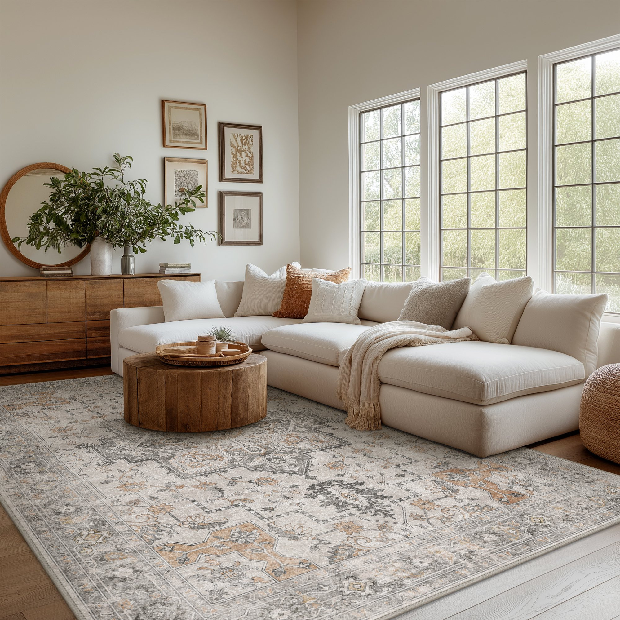 KUETH Modern Area Rug 6x9, Machine Washable Rugs for Living Room, Non Slip Rug with Printed, Low ... | Walmart (US)