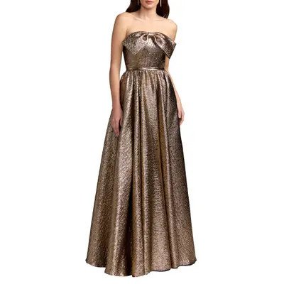 Mac Duggal Strapless Metallic Gown With Bow Detail in Antique Bronze at Nordstrom, Size 6 | Nordstrom