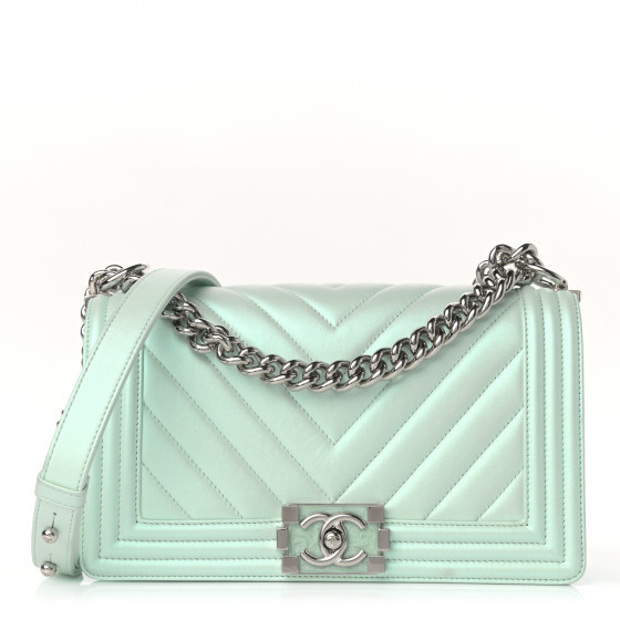 CHANEL Iridescent Lambskin Chevron Quilted Medium Boy Flap Blue | Fashionphile