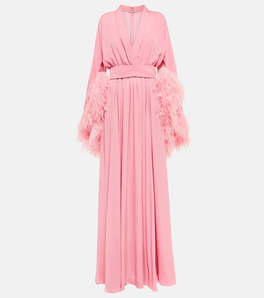 Feather-trimmed silk gown | Mytheresa (US/CA)
