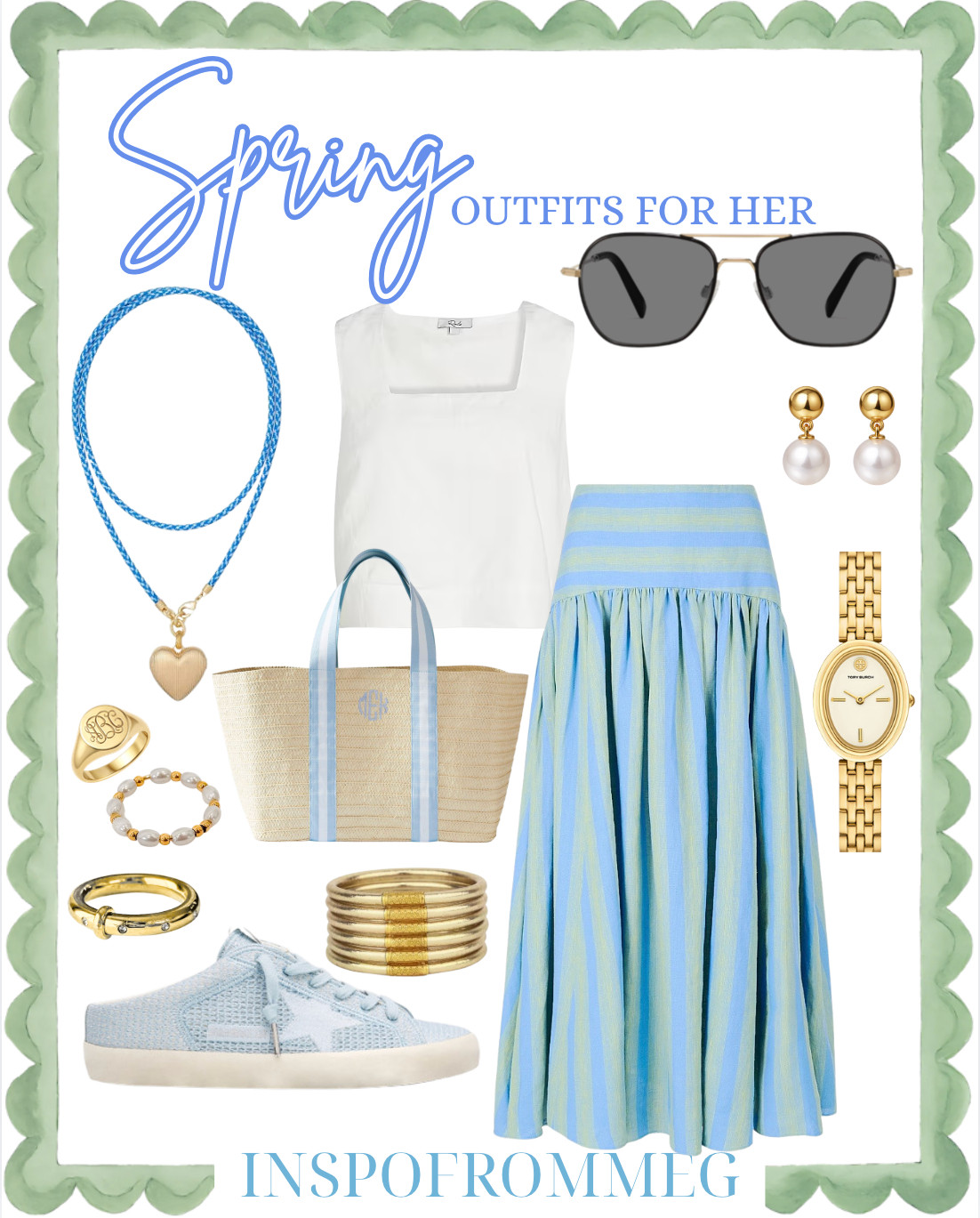 SPRING OUTFITS FOR HER 💙🌿✨ spring outfits 2026, spring outfit inspo, spring fashion, spring dresses, business casual workwear, work outfits, travel outfits, vacation outfits, vacation outfits beach, resortwear 2026, resort wear, date night outfits, casual chic outfits, everyday outfits, feminine style, girly outfits, pastel outfits, soft girl aesthetic, clean girl aesthetic, preppy style, southern style outfits, brunch outfit, weekend outfit ideas, coffee date outfit, coastal outfits, beach vacation style, striped skirt outfit, midi skirt outfit, white top outfit, sneakers outfit, elevated casual, gold jewelry, statement jewelry, pearl earrings, dainty jewelry, stackable rings, charm necklace, colorful accessories, straw tote bag, beach bag outfit, sunglasses outfit, outfit styling, LTK fashion, amazon fashion finds, target style, wardrobe inspo, capsule wardrobe spring, college outfits, sorority style, SEC style, bama style, university of alabama outfits #ad #sponsored @warbyparker @roxanneassoulin 

 

#LTKootd #LTKSeasonal #LTKU