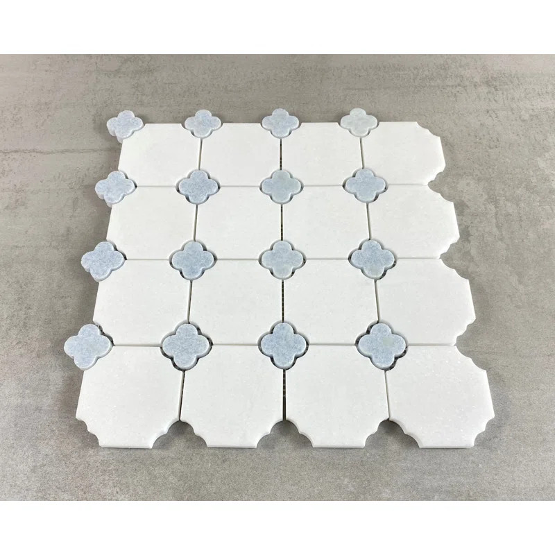 Thassos White Marble Octagon and Blue Celeste Clover Moasic Wall and Floor Tile | Wayfair North America