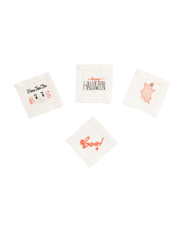 Set Of 4 Halloween Linen Embroidered Coasters | TJ Maxx