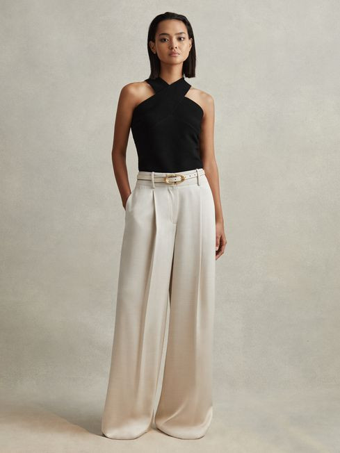 Isla
                Satin Wide Leg Trousers | Reiss US