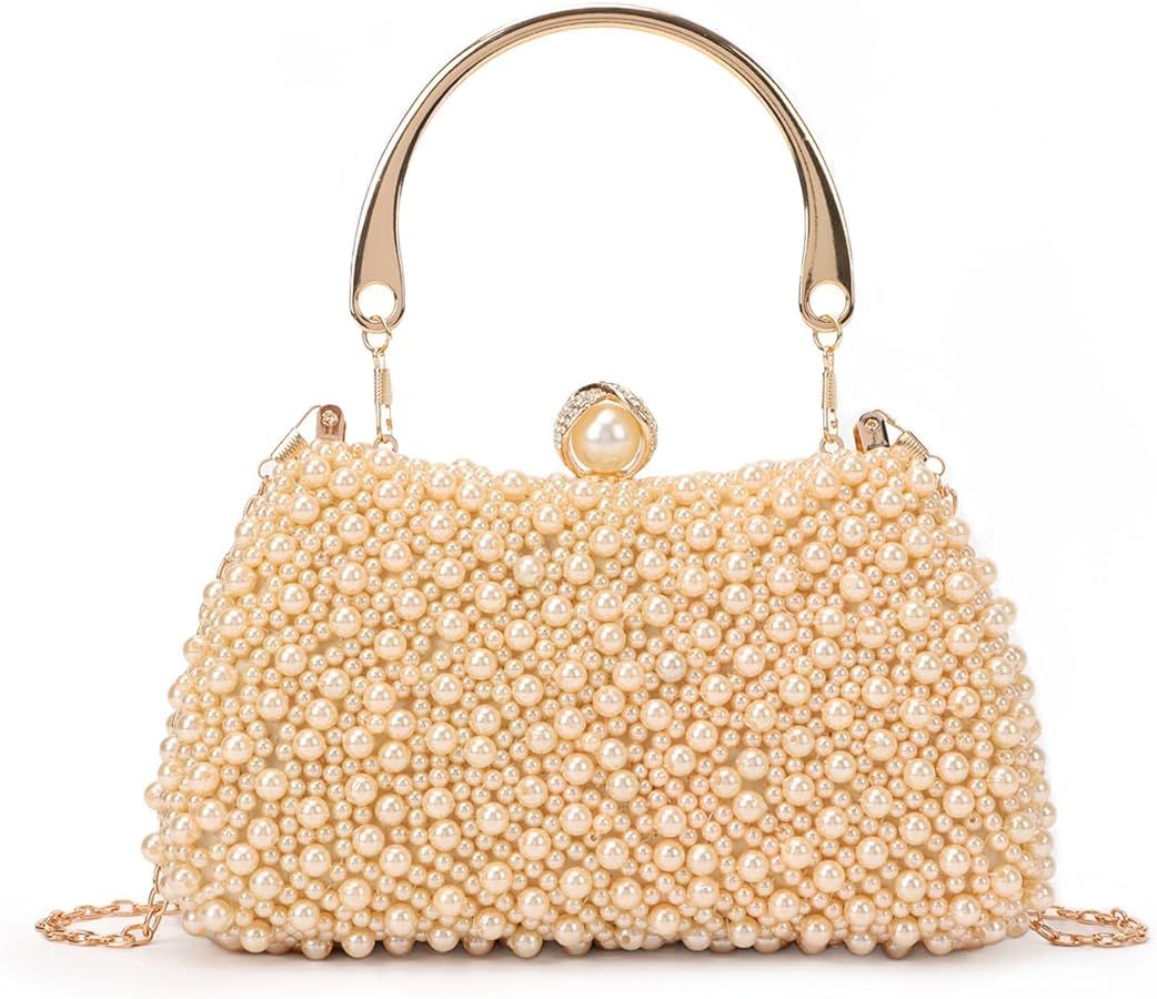 Lanpet Women Pearl Evening Handbags Noble Crystal Beaded Clutch Purse for Wedding Bridal Parites ... | Amazon (US)
