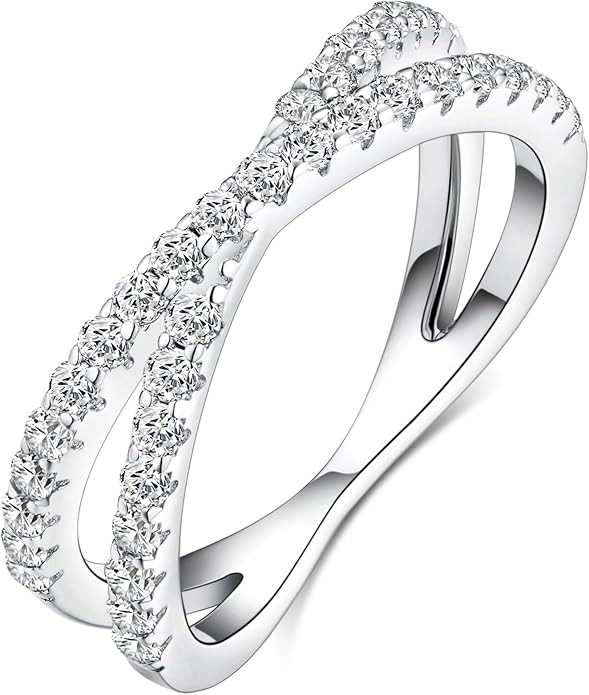 IMOLOVE Moissanite Wedding Band for Women, Criss Cross D Color VVS1 Moissanite Eternity Rings, St... | Amazon (US)