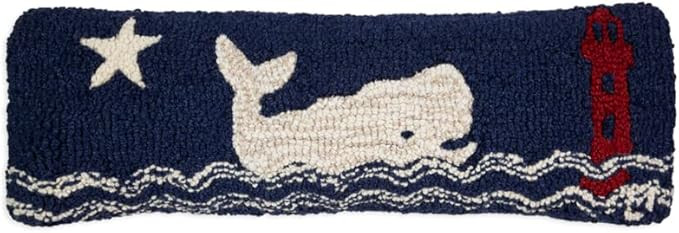 Artist-Designed Whale Watch Hand-Hooked Wool Decorative Throw Pillow (8 in x 24 in) Nautical Pill... | Amazon (US)