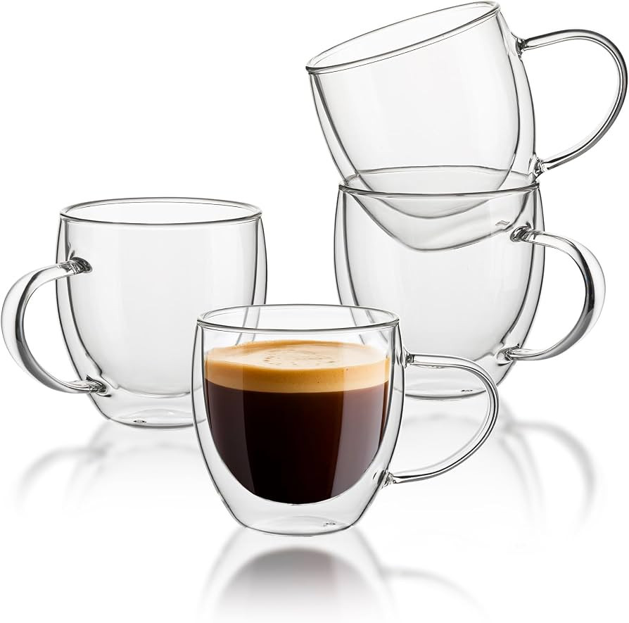 Sweese 5oz Double Wall Glass Espresso Cups Set of 4, Insulated Glass Coffee Cups with Handle Perf... | Amazon (US)