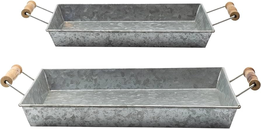 AuldHome Design Galvanized Farmhouse Trays (Set of 2, Small & Medium); Farmhouse Decor Rectangula... | Amazon (US)