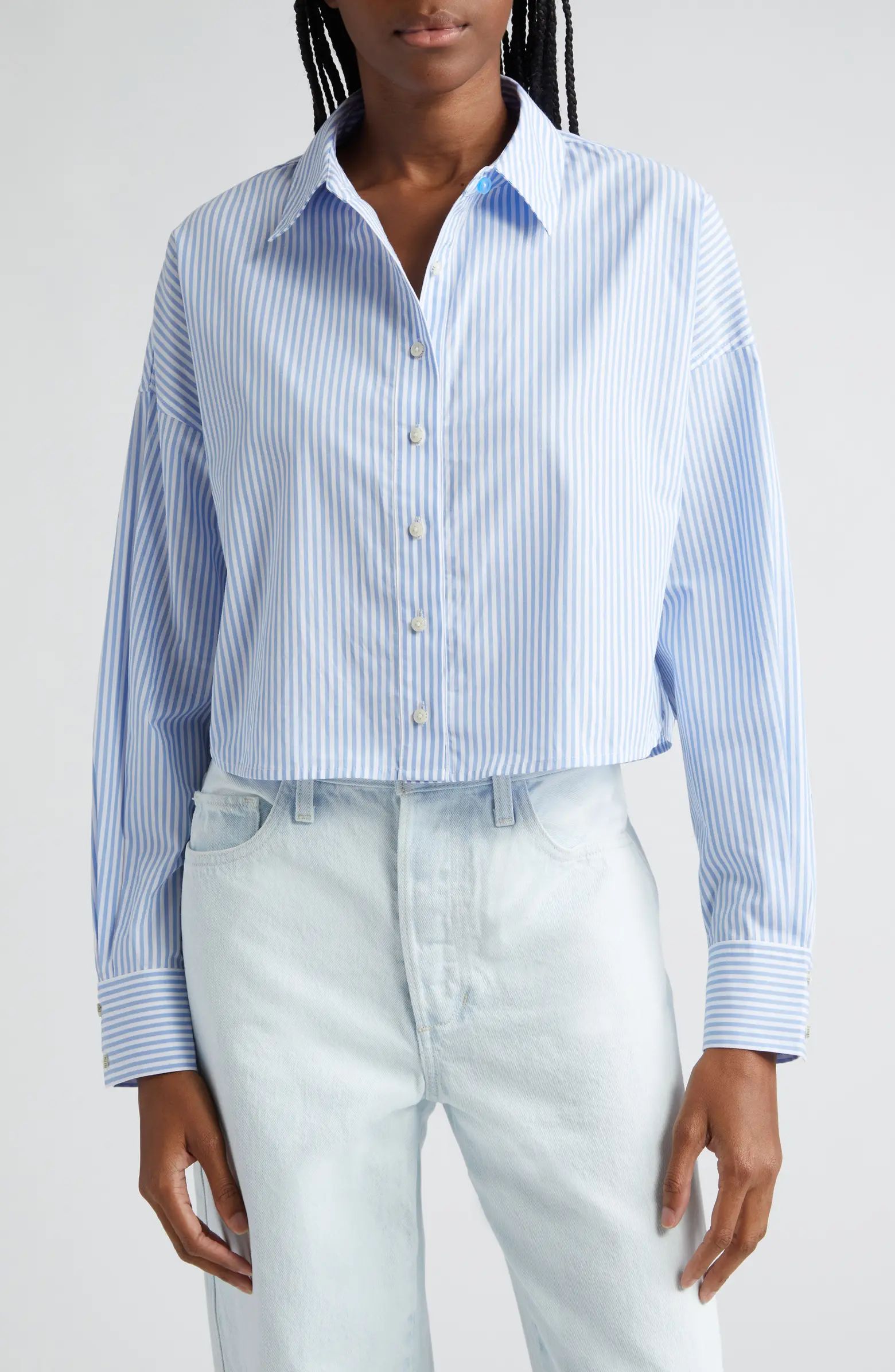The Crop Stripe Cotton Button-Up Shirt | Nordstrom