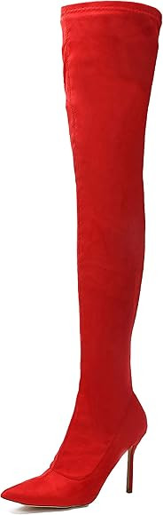 Jiu du Women's Heels Over The Knee Boot Pointed Toe Suede Stretch Sexy Stiletto High Heel Thigh H... | Amazon (US)