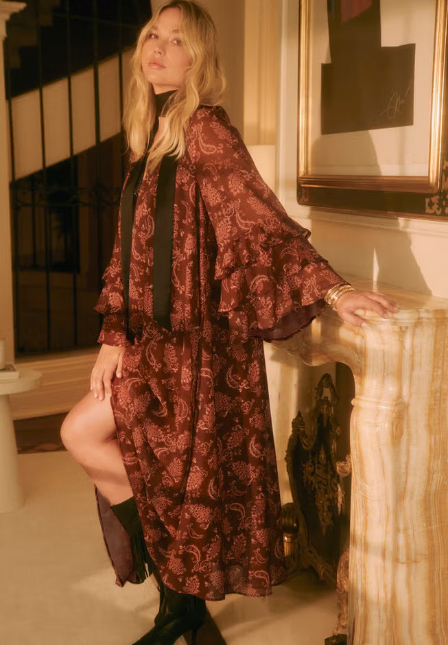 Ruffled Paisley Chiffon Maxi Dress | Avenue