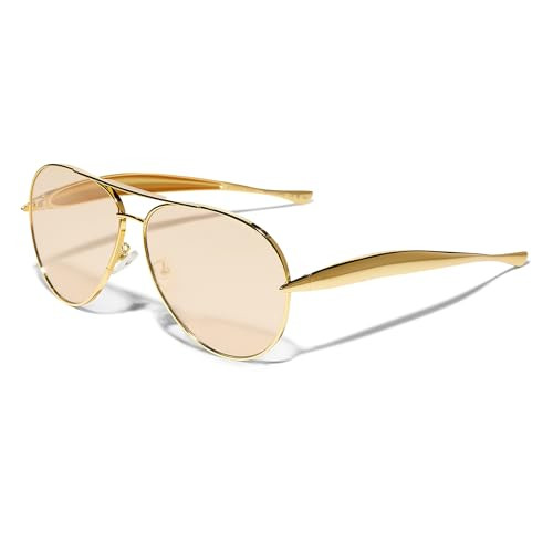 GUVIVI Retro Gold Aviator Sunglasses for Women Men, 2025 Metal Oversized 70s Aviators Sun Glasses Champagne | Amazon (US)