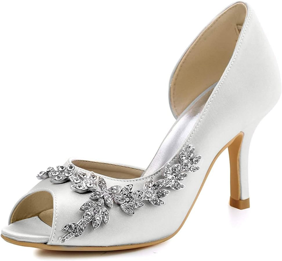 ELEGANTPARK Wedding Heels for Women Peep Toe Wedding Shoes for Bride High Heel Pumps Rhinestones ... | Amazon (US)
