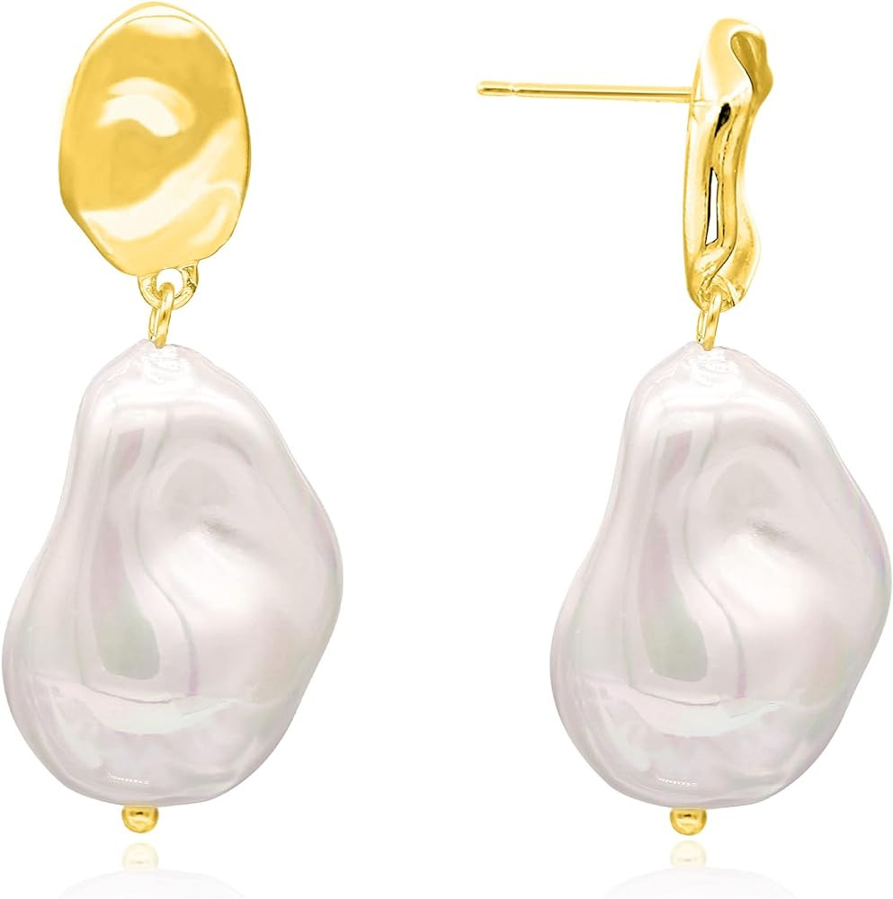 KITTYOUTH Huggie Pearl Drop Earrings Gold/Silver Plated Pearl Dangle Earrings Graceful Pearl Earr... | Amazon (US)