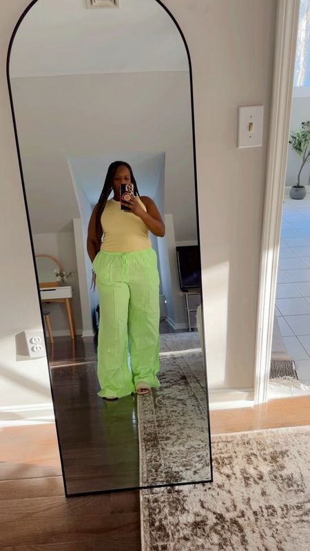 Vacation outfit inspo! These colors though. I love that I can mix and match colors with this   😍😍 linen pants. Ribbed tank. Midsize wear. Curvy wear. Resort wear. Summer wear. Spring wear. Vacation outfit inspo. 

#LTKtravel #LTKstyletip #LTKfindsunder50
