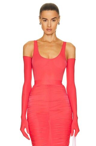 Alex Perry Kelyn Gloved Bodysuit in Strawberry | FWRD | FWRD 