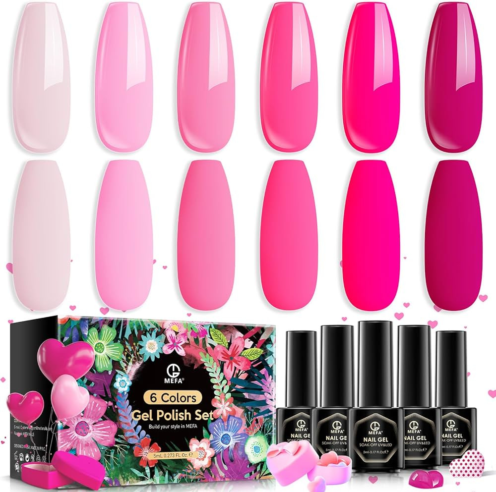 MEFA Pink Gel Nail Polish Set 6 Colors, Valentines Day Gifts Hot Pink Shades, Neon Light Bright P... | Amazon (US)