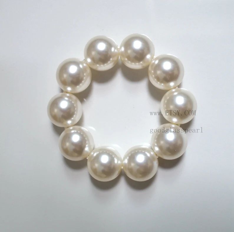 20mm Pearl Bracelet Big Pearl Bracelets Pearl Elastic - Etsy | Etsy (US)