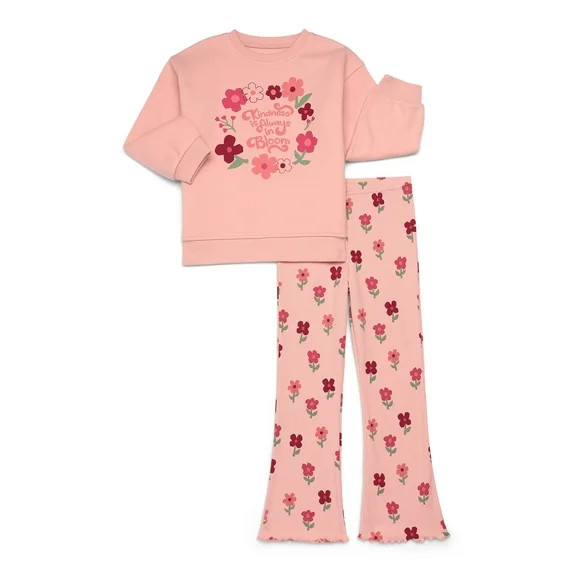 Wonder Nation Little Girls 2-Piece Sweatshirt and Flare Leggings Set, Sizes 4-10 | Walmart (US)