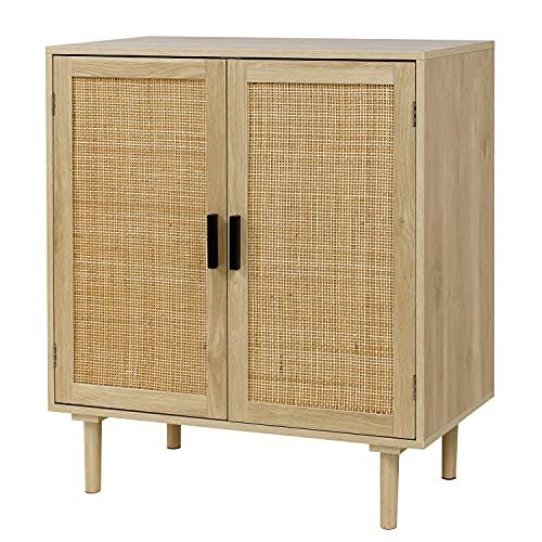 Finnhomy Sideboard Buffet Cabinet, Kitchen Storage Cabinet with Rattan Decorated Doors, Liquor Cabin | Amazon (US)