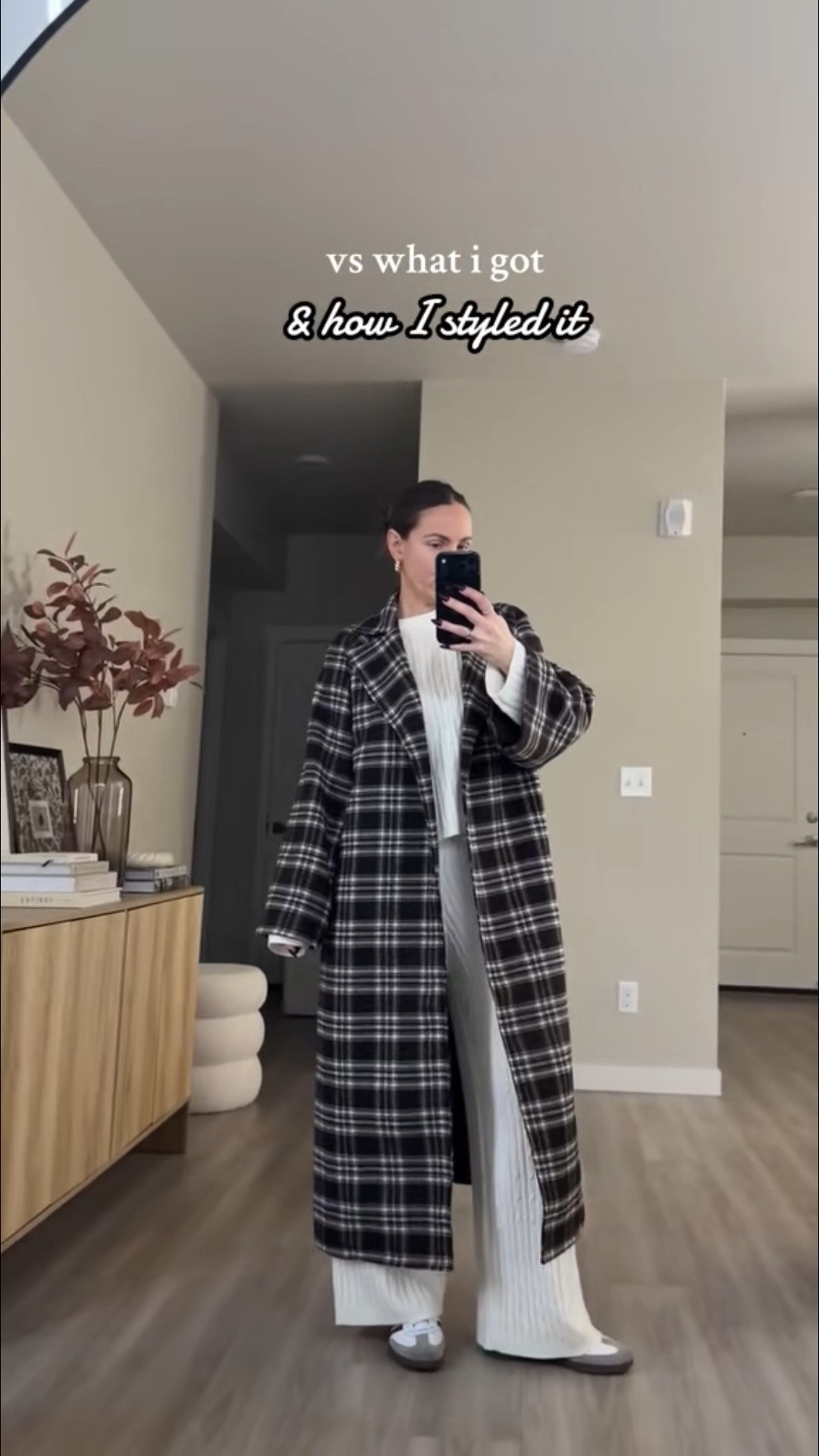 the viral amazon cable knit loungewear set and oversized plaid coat.  i'm 5'7 wearing Small  suede tote bag in coffee color 