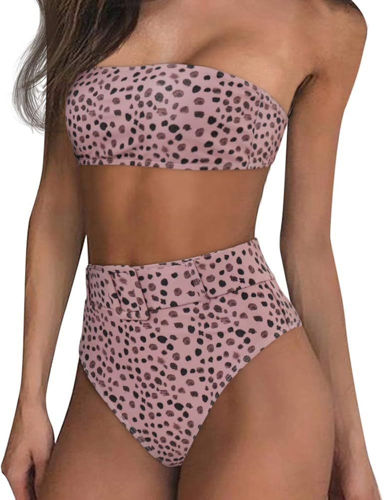Bandeau Bikini Sets Push up Sexy High Cut 2 Pieces Belt Swimsuits | Amazon (US)
