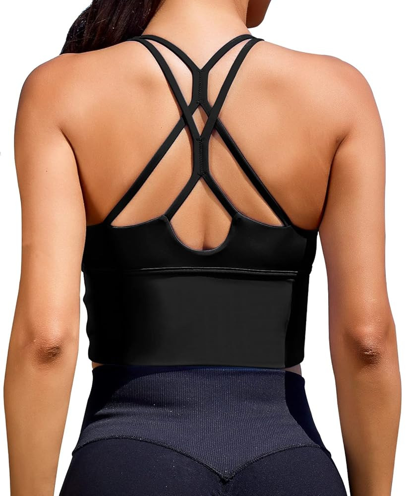 XUNYU Sports Bras for Women High Support Longline Workout Tank Tops Built in Bra Padded Strappy Y... | Amazon (US)