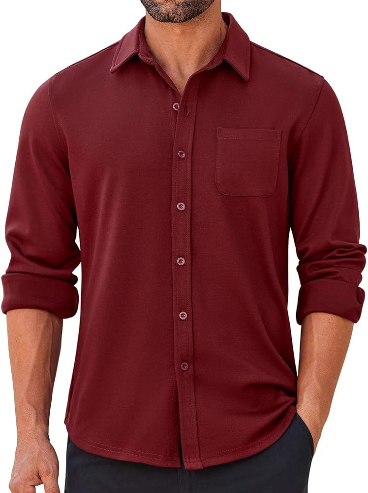 COOFANDY Mens Long Sleeve Wrinkle Free Shirts Casual Button Down Stretch Dress Shirt with Pocket | Amazon (US)