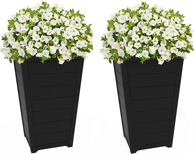 Keter Set of 2 Modern 22‑Inch Tall Outdoor Flower Pots – Large Resin Tapered Planters for Out... | Amazon (US)