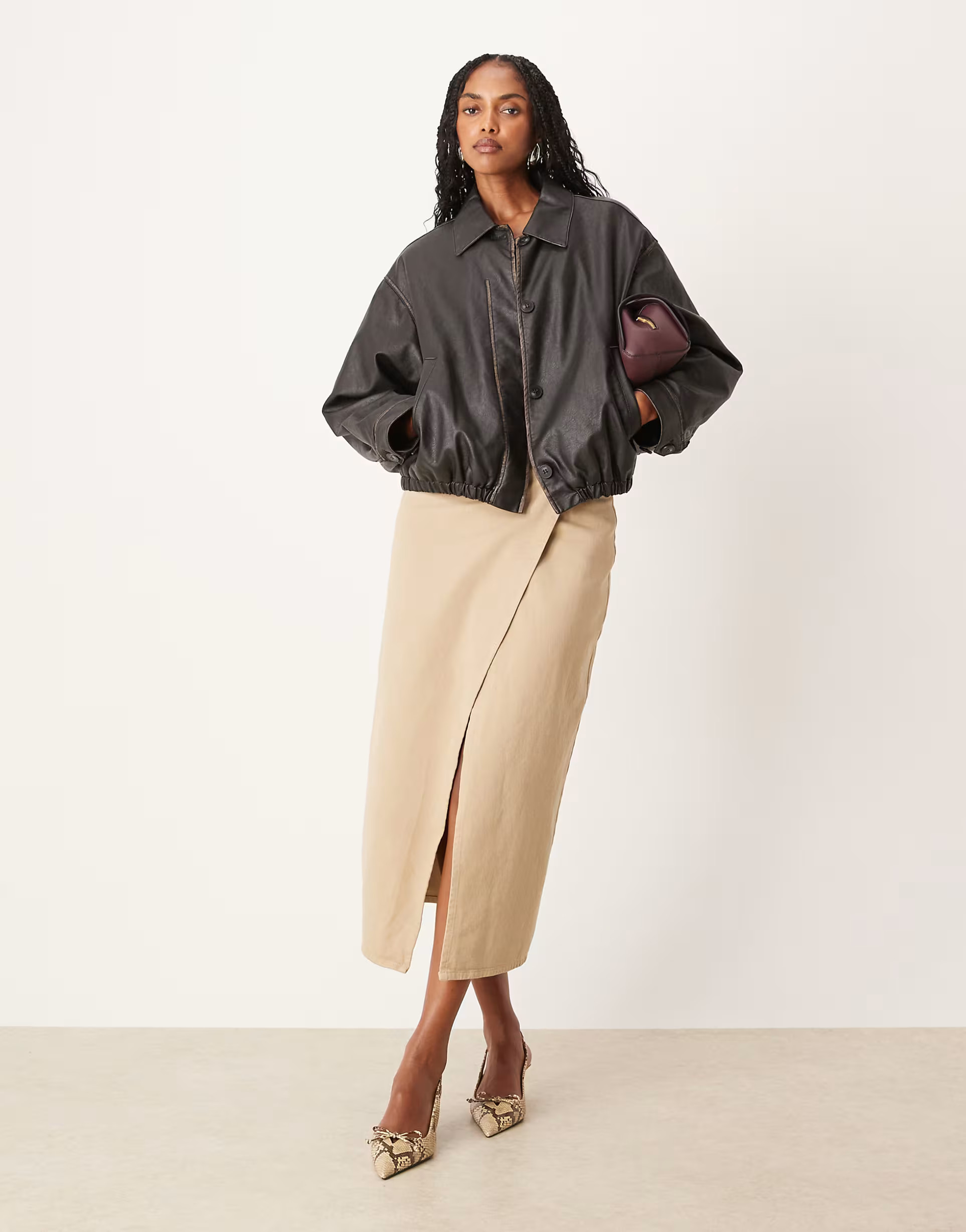 ASOS DESIGN straight column maxi skirt with wrap front in beige | ASOS (Global)