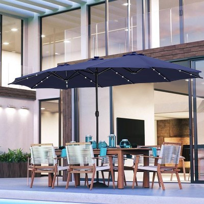 15' x 9' Rectangular Lit Outdoor Patio Market Umbrella with Extra Large Base and Sand Bags Navy - Captiva Designs | Target