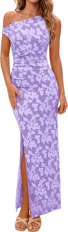 PRETTYGARDEN Womens Floral One Shoulder Maxi Dress 2026 Summer Spring Bodycon Ruched Side Slit El... | Amazon (US)