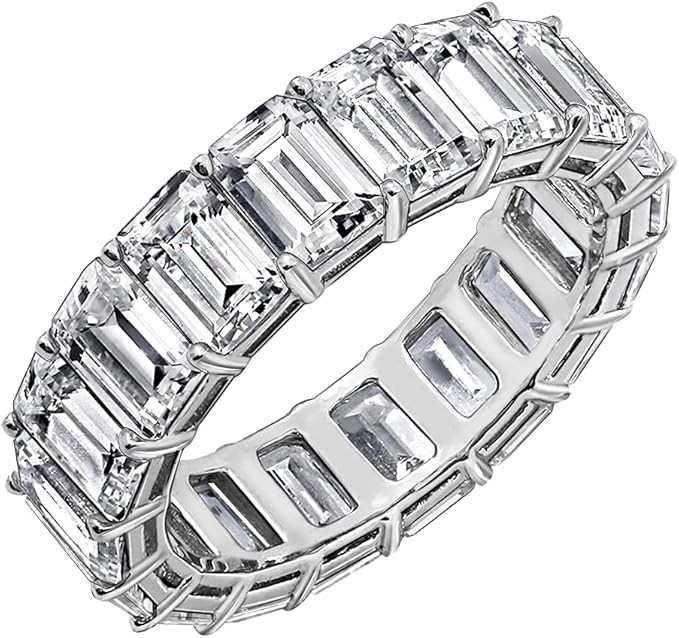 DIAMONBLISS Sterling Silver CZ Emerald Cut Eternity Band Ring | Amazon (US)