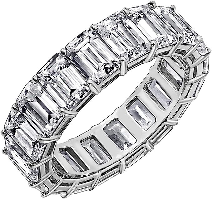 DIAMONBLISS Sterling Silver CZ Emerald Cut Eternity Band Ring | Amazon (US)