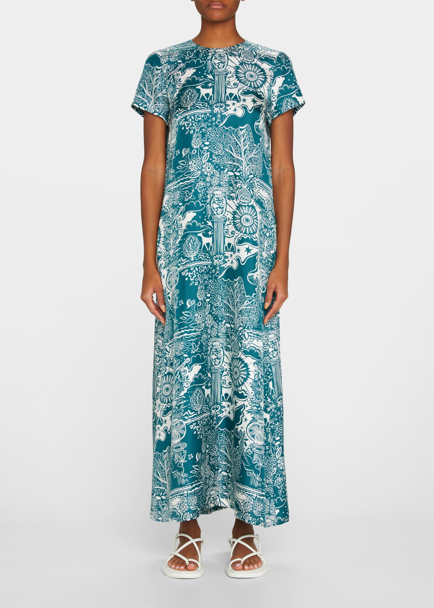 La DoubleJ Ionic-Print Silk Twill Maxi Swing Dress | Bergdorf Goodman