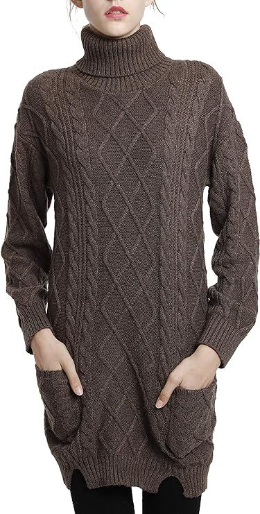 LINY XIN Women's Cashmere Knitted Turtleneck Long Sleeve Winter Wool Pullover Long Sweater Dresse... | Amazon (US)