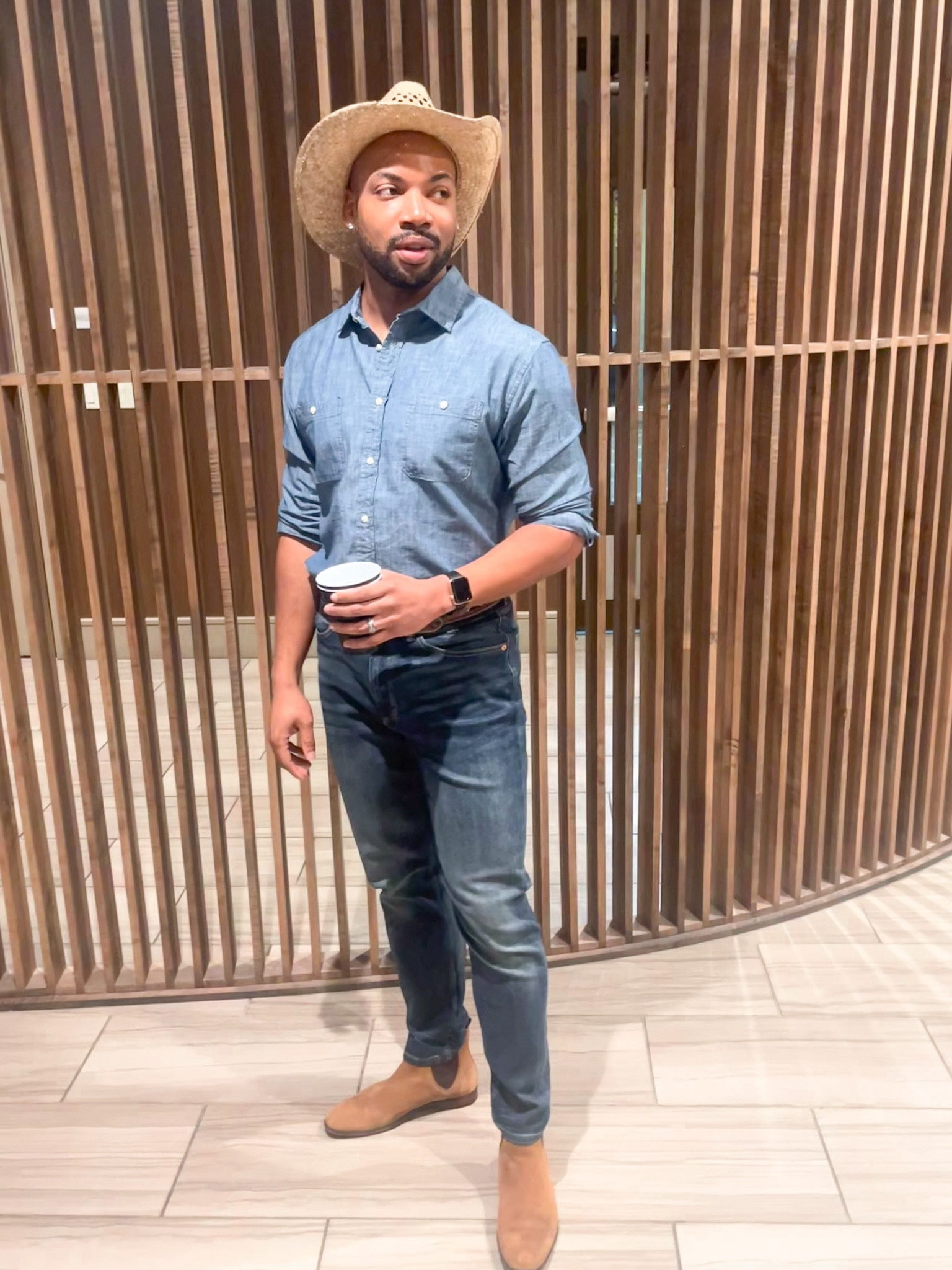 Men fashion | denim button down shirt. Slim dark slim and brown 
Chelsea boots. 

#LTKstyletip #LTKmens #LTKfindsunder50