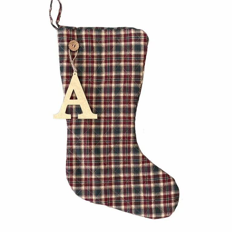 Vintage Christmas 2 Plaid Quilted Christmas Stocking With Personalized Letter Charm | Walmart (US)