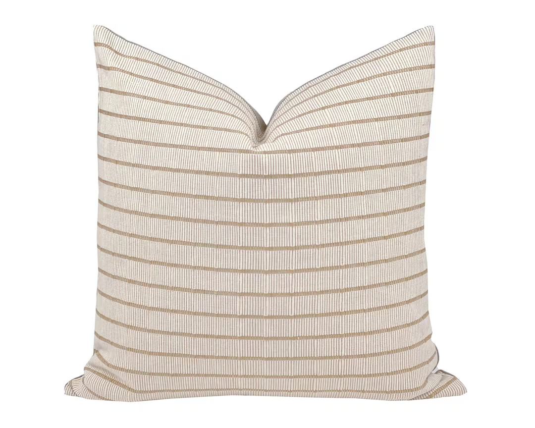 MESA | Tan and Cream Stripe Pillow Cover, Hmong Pillow, Farmhouse Pillow, Beige Stripe Pillow, Ne... | Etsy (US)