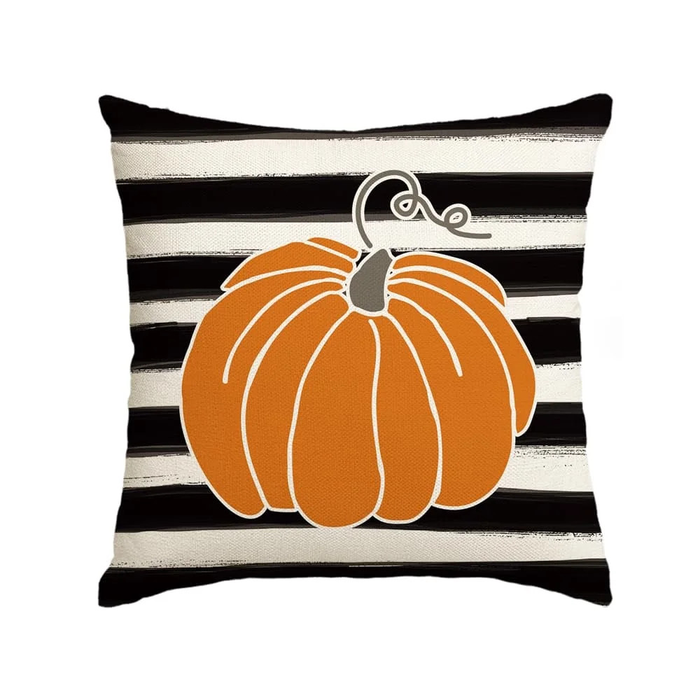 Smile 18 x 18 Fall Pillow Cover Watercolor Stripes Pumpkin Decorative Outdoor Cushion Cover | Walmart (US)