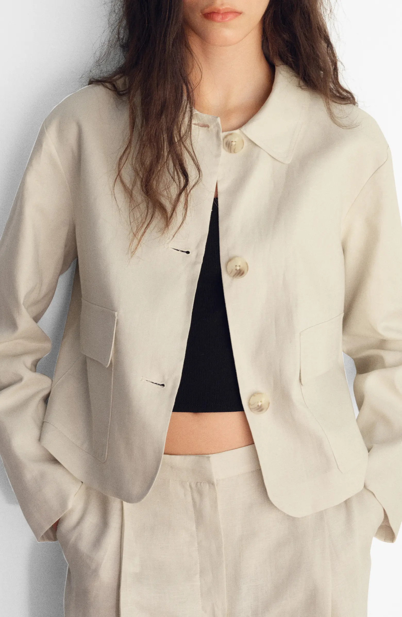 MANGO Pocket Linen Crop Shirt Jacket | Nordstrom | Nordstrom