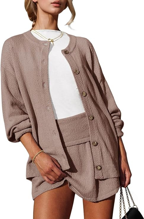 Tankaneo 2 Piece Sweater Sets for Women Long Sleeve Cardigan Outfits Mini Skirts Knit Matching Lo... | Amazon (US)