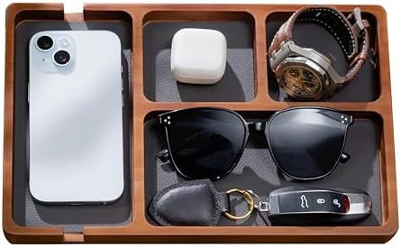 Shinpuru Wooden Valet Tray with Leather Inlay - Nightstand & Desk Organizer - EDC Essentials Catc... | Amazon (US)