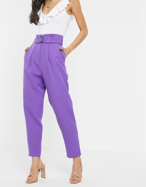 ASOS DESIGN paperbag pants with d ring in lilac | ASOS (Global)